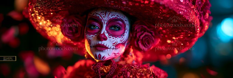 Celebration of life with colorful makeup and floral hat