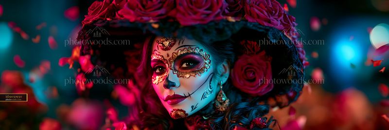 Colorful celebration of life and death with sugar skull makeup