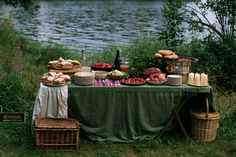 Stylish zero waste buffet table by the water