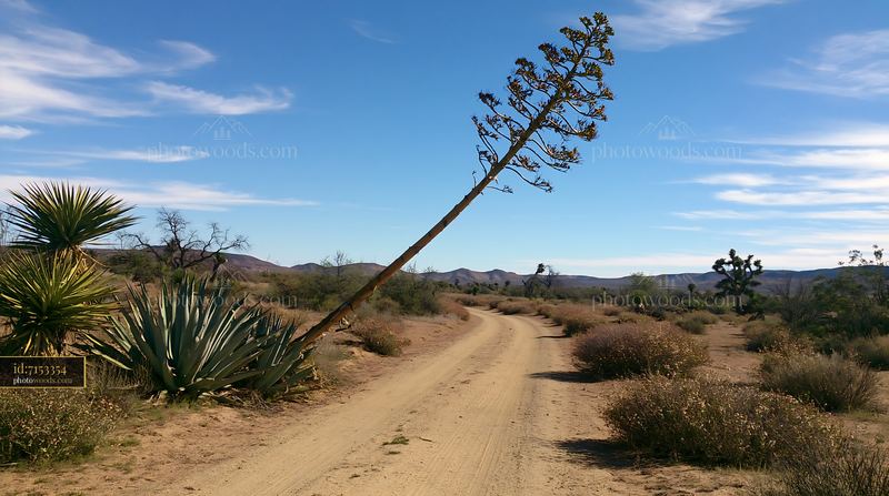 Agave flower stalk outdoors in a desert landscape