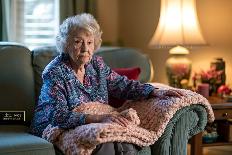 Elderly woman with dementia engaged in daily activities at home