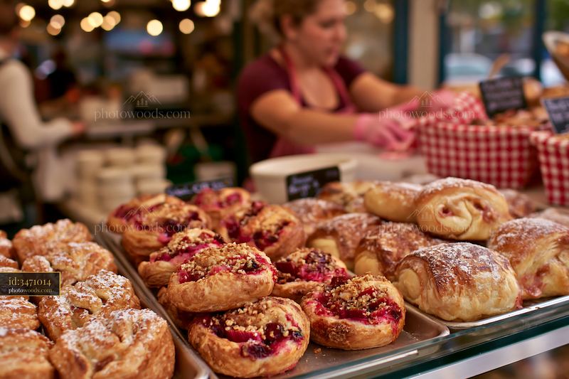 Seasonal pastry display at a bakery counter