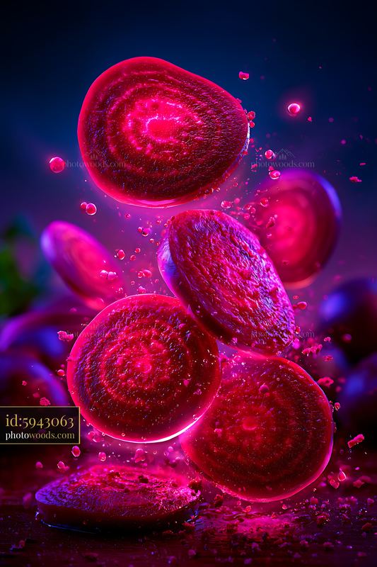 Beetroot Slices Floating With Vivid Magenta Drops