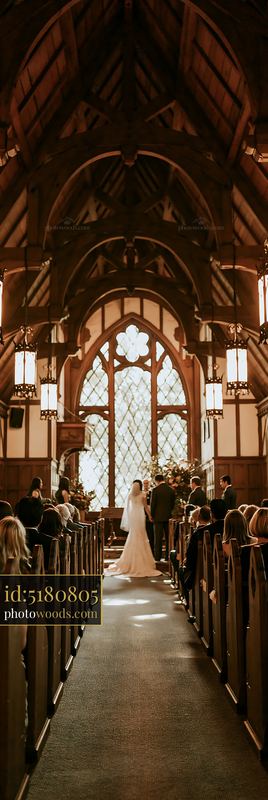 Wedding ceremony inside a small chapel