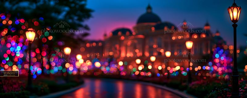 Cityscape with colorful lights at night