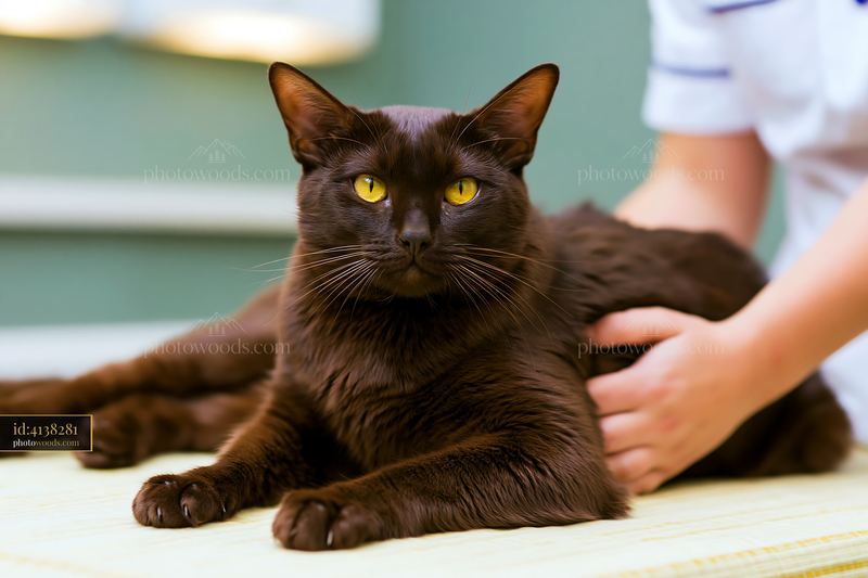 Brown cat receiving a veterinary examination