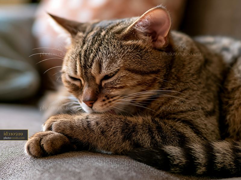 Sleeping Minskin cat close-up portrait