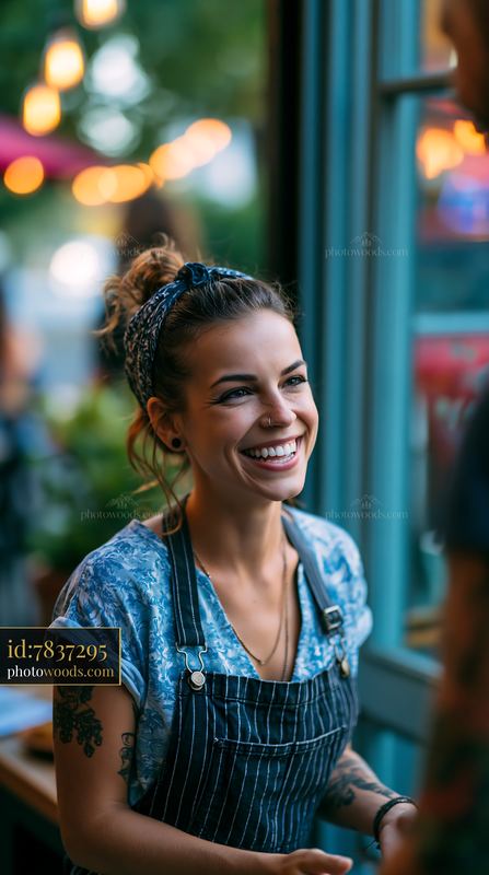 Cheerful Graphic Designer Smiling in a Cafe Outdoors