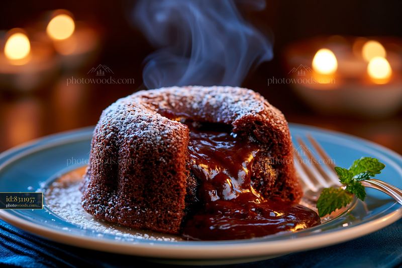 Chocolate Lava Cake With Molten Center and Steam Rising