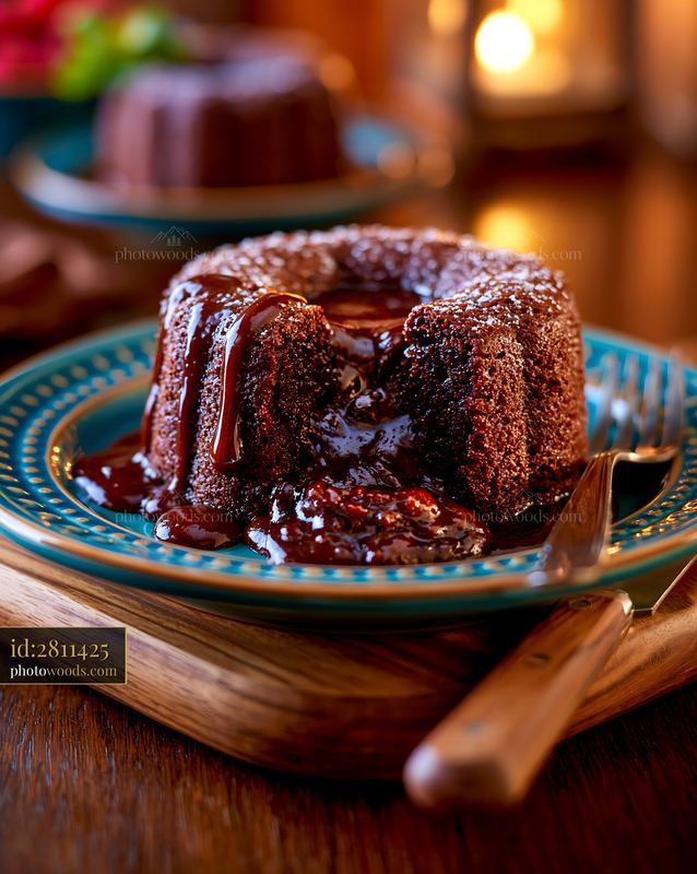 Chocolate Lava Cake With Molten Center on a Blue Plate