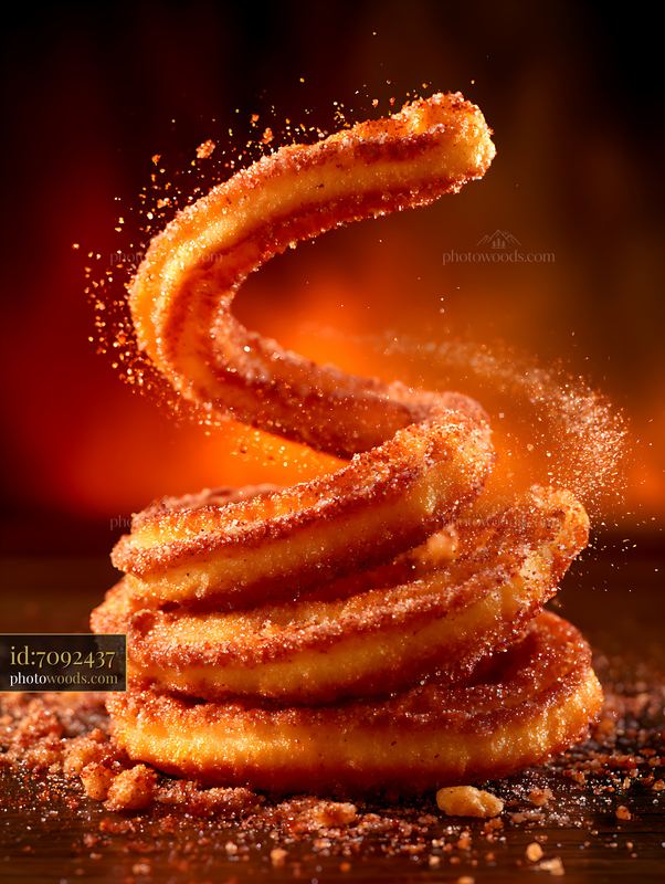 Churros with sugar on a wooden surface