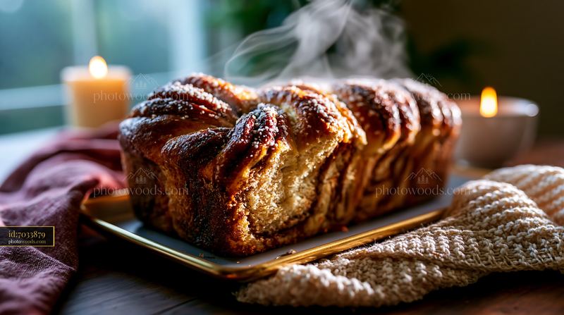 Cinnamon Babka Loaf With Swirled Layers on a Table