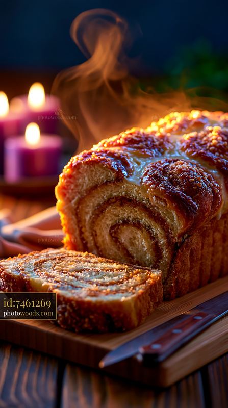 Cinnamon Babka Loaf With Swirling Layers on a Wooden Board