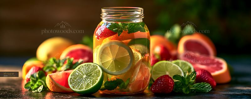 Citrus and Mint Refreshment Scene With Fruits and Herbs