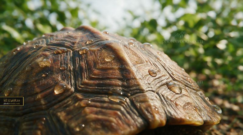 Close-up turtle shell covered with raindrops