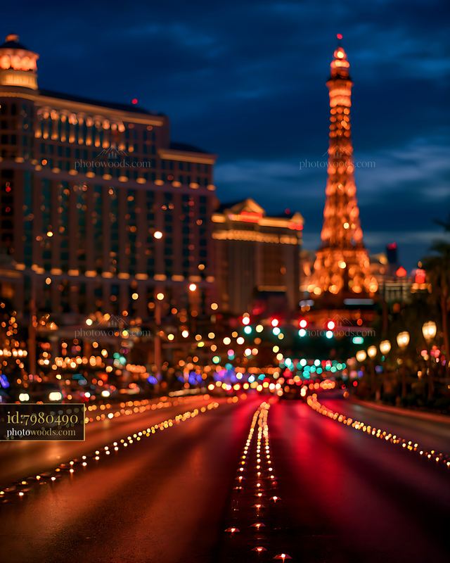 Bright lights along a busy street at night in Las Vegas