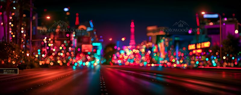 Vibrant city lights illuminate a busy street at night
