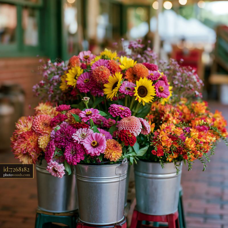Mixed seasonal flowers for sale at farmers market