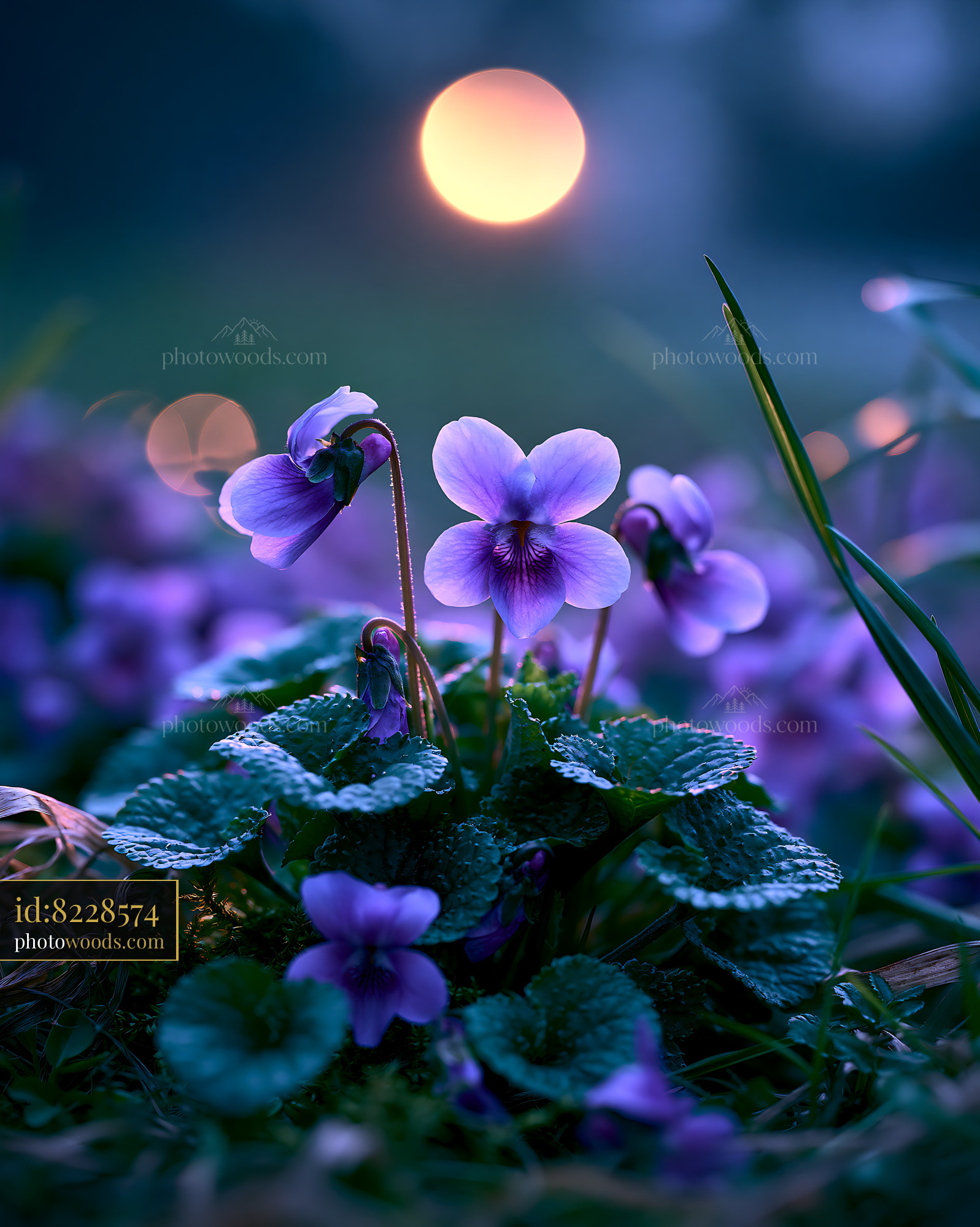 Common Violet Viola Sororia Blooming in Early Morning Light