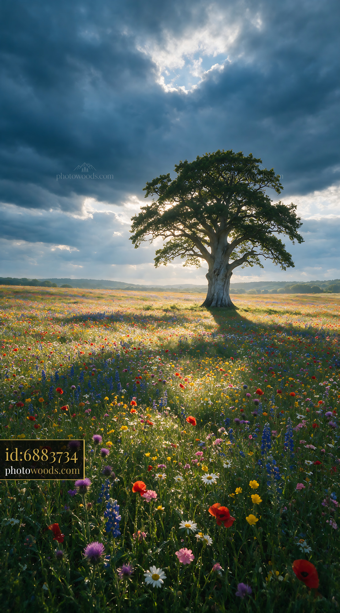Corn Poppy, Papaver Rhoeas, in a Wildflower Field at Golden Hour