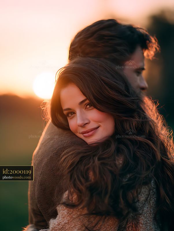 Couple Embracing During Sunset in a Natural Outdoor Setting