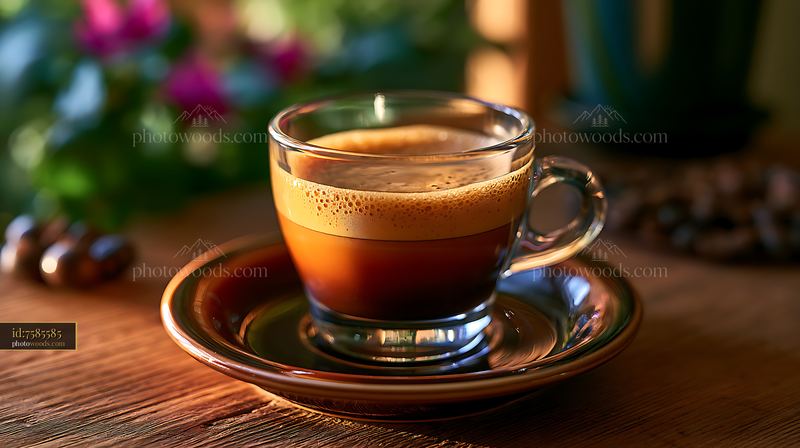 Espresso Shot in a Small Glass Cup With Crema on Wooden Table