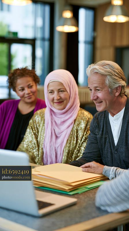 Family Discussing Care Level Consultation in Modern Office Setting
