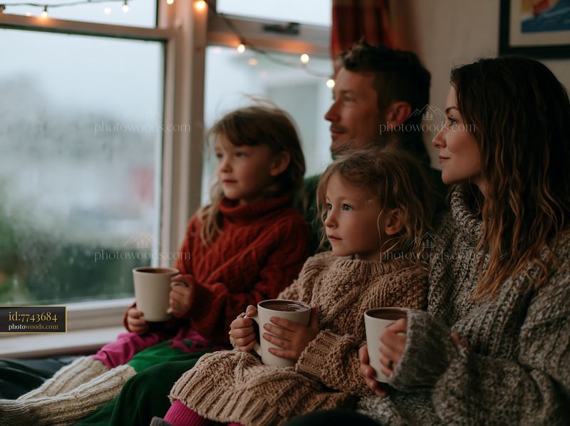 Family enjoying hot chocolate together indoors