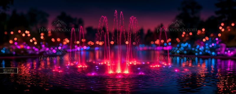 Fountains Illuminated at Night With Colorful Lights