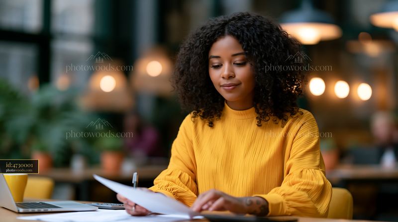 Freelancer Sorting Invoices in a Modern Office Setting
