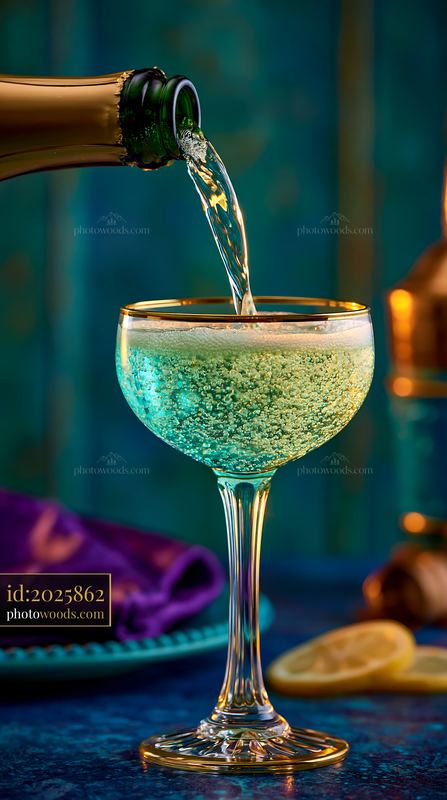French 75 Cocktail With Champagne Pour Into a Glass