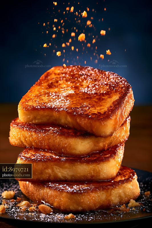 French Toast Slices Stacked With Powdered Sugar Falling