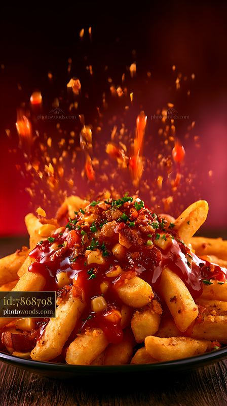 Delicious loaded fries with toppings and sauce