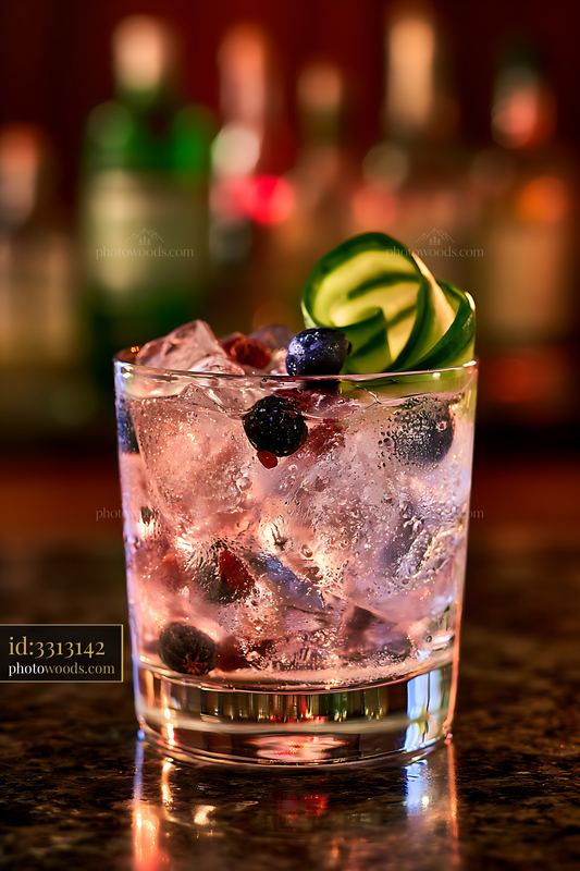 Garnished Gin and Tonic With Juniper Berries and Cucumber Twist