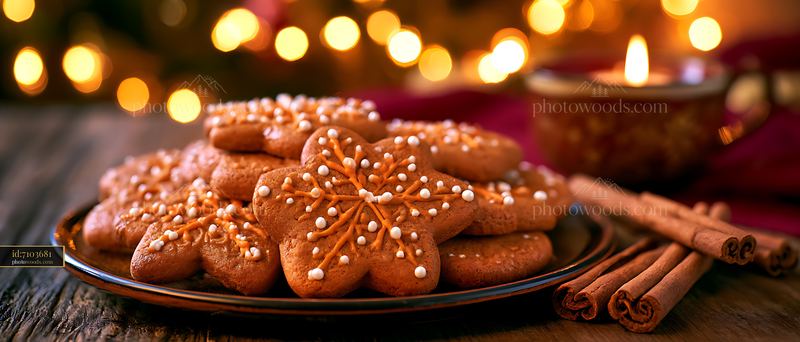 Gingerbread Cookies on a Plate With Cinnamon and Warm Lights