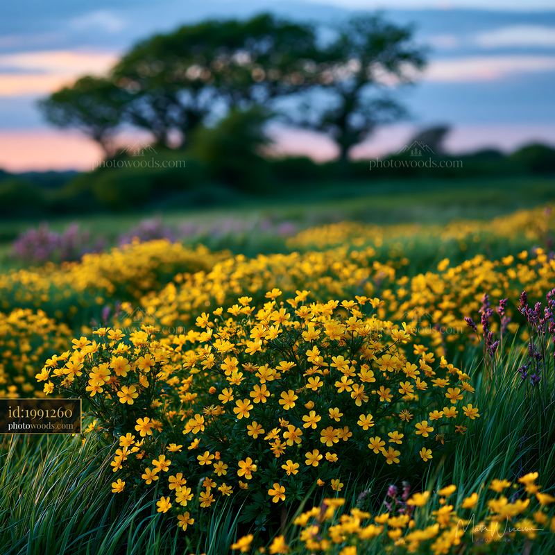 Glacier Buttercups in a High Meadow During Sunset