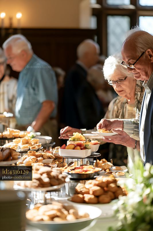 Cookie and pastry buffet at celebration with guests enjoying treats