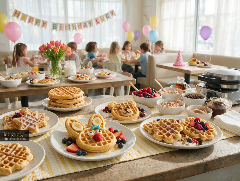 Waffle buffet station at a birthday celebration