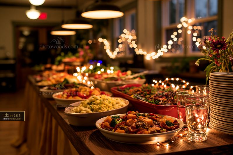 Zero waste buffet table with food and decorations