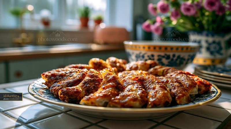 Gyoza With Crispy Wings Served on a Decorative Plate