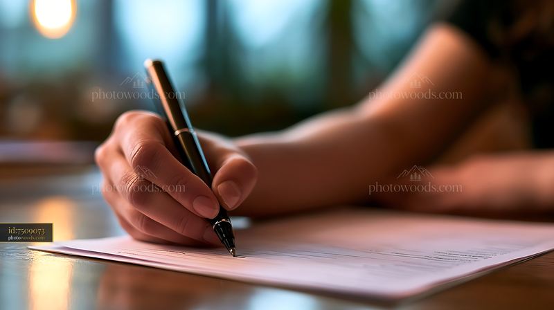 Hand Marking a Blank Ballot With a Pen on a Wooden Table