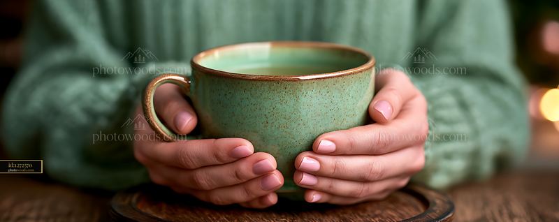 Hands Cradling a Warm Ceramic Mug During Winter Season