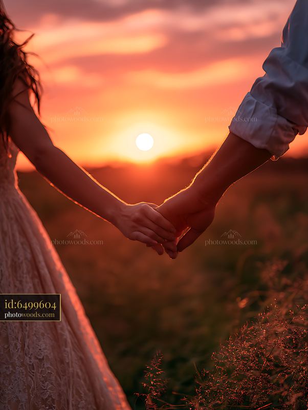 Hands Joining at Sunset in a Field