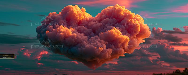 Heart Shaped Cloud in Evening Sky With Colorful Sunset Hues