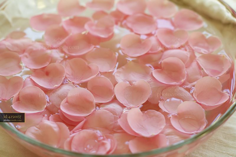 Heart-shaped flower petals floating in water for beauty background