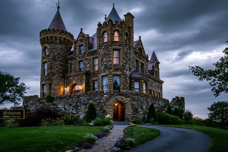 Herre Castle in Cloudy Evening Sky at Sunset in United States