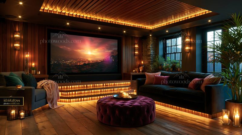 High End Basement Screening Room With Cozy Lighting