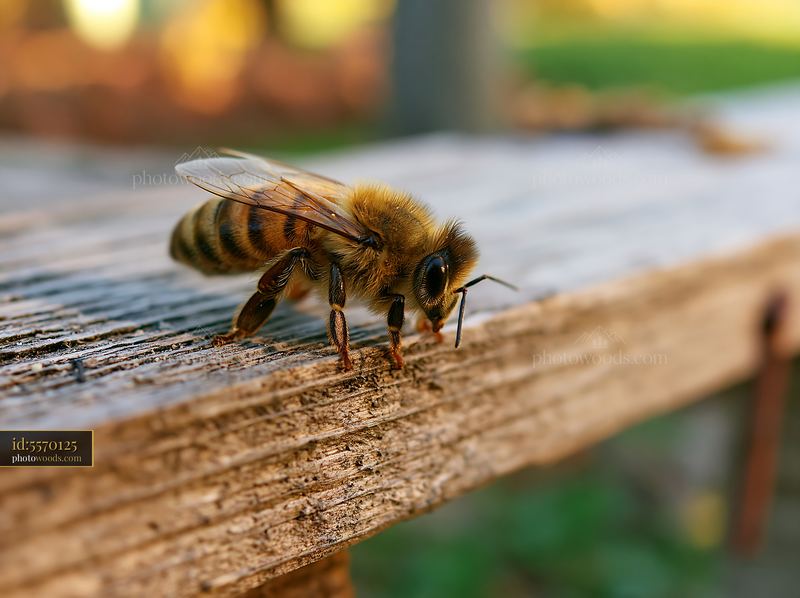 Honey Bee Perched on Weathered Wood