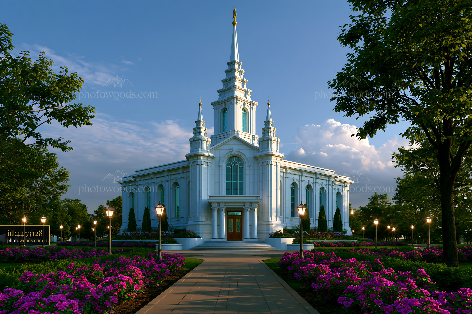 Houston Texas Temple With Flowers in Blooming Landscape