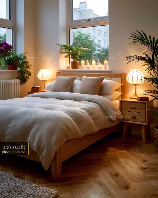 Japandi Bedroom Design With Oak Furniture and Linen Bedding